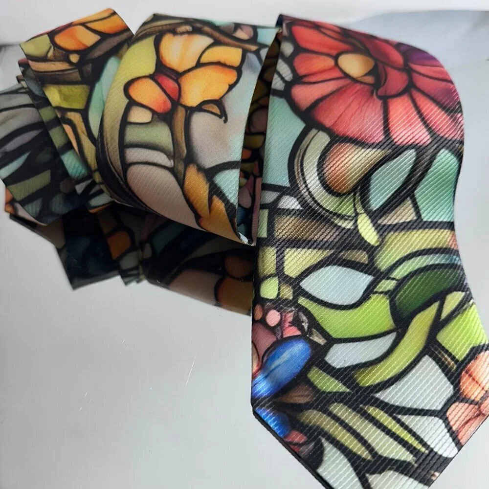 Stained Glass Tie Retro Designer Menswear Necktie Floral Art Nouveau Gift Deco